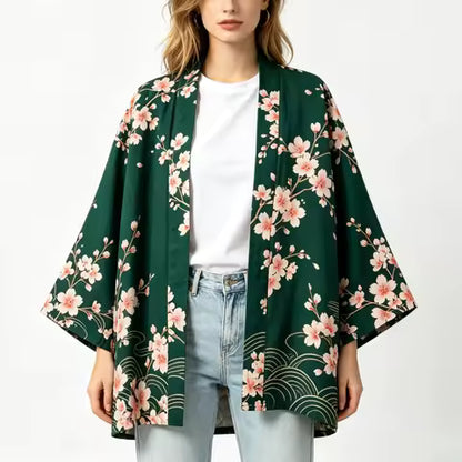 Kimono Bohème Vintage Fleur de Cerisier & Grue
