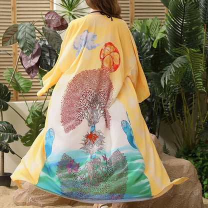 Kimono Long Bohème Imprimé Transparence