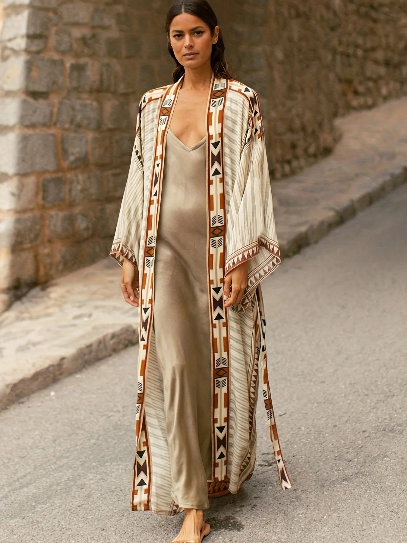 Kimono Long Bohème Imprimé Transparence
