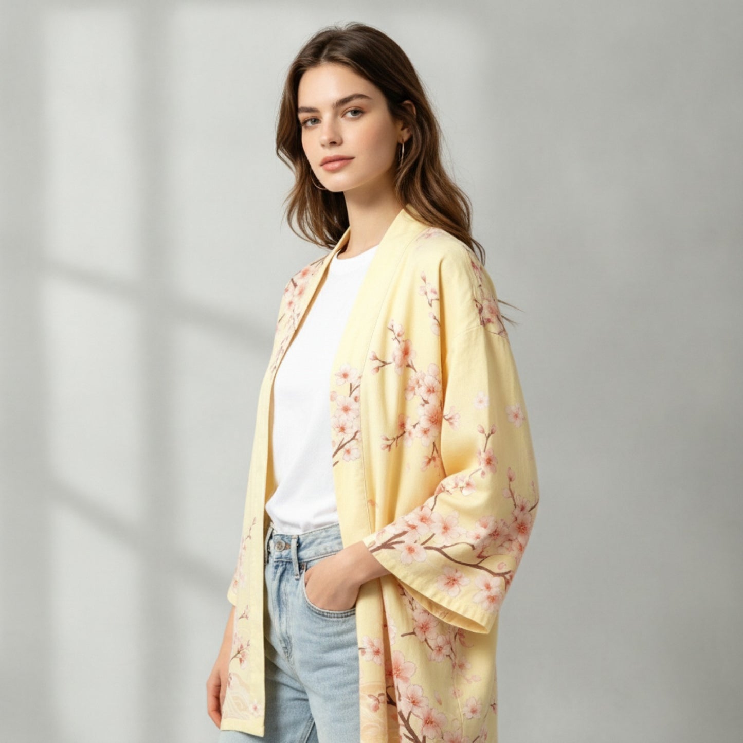 Kimono Bohème Fleuri Unisexe Coton Léger