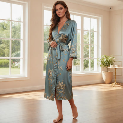 Robe Ceinturée Satin Imprimé Cerise