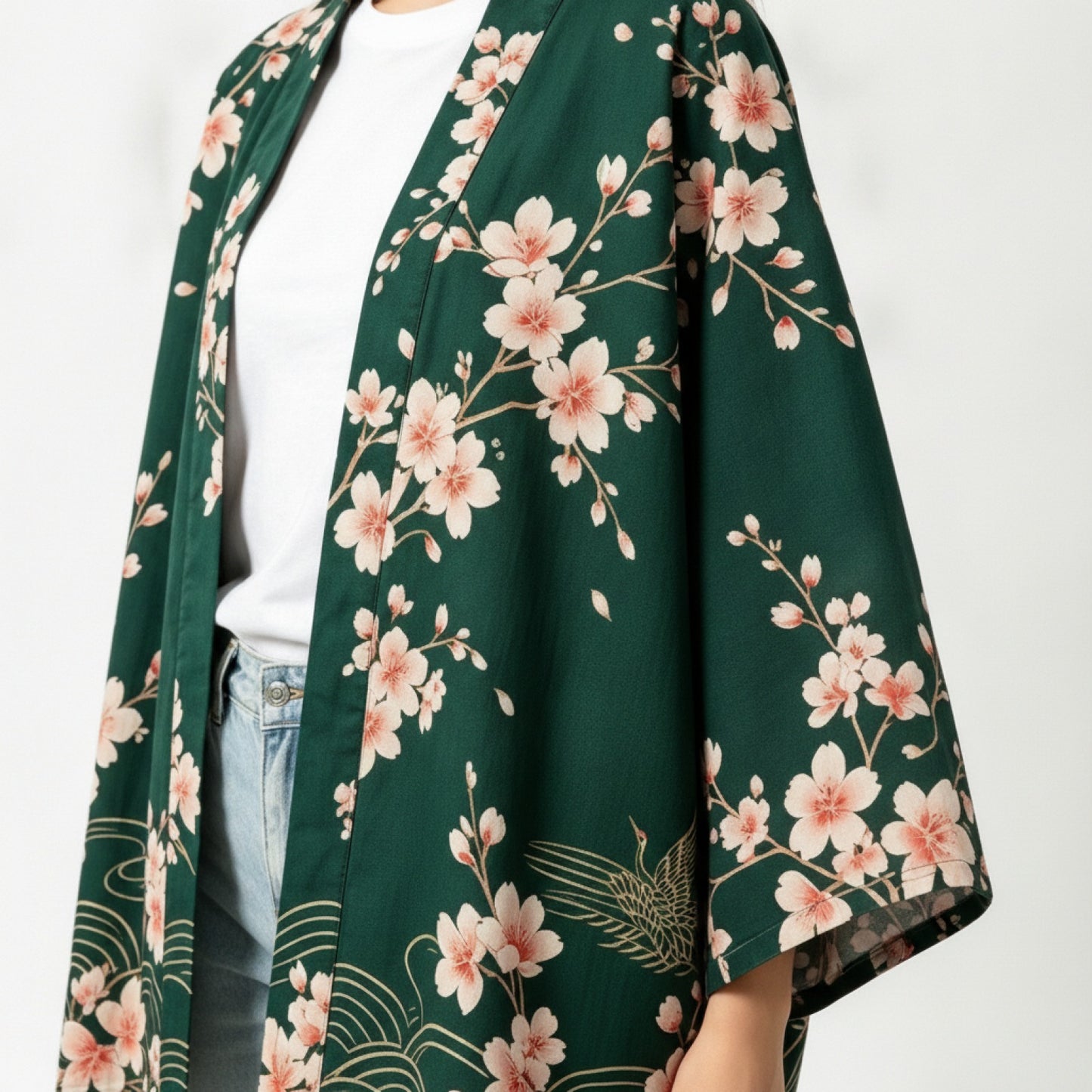 Kimono Bohème Vintage Fleur de Cerisier & Grue