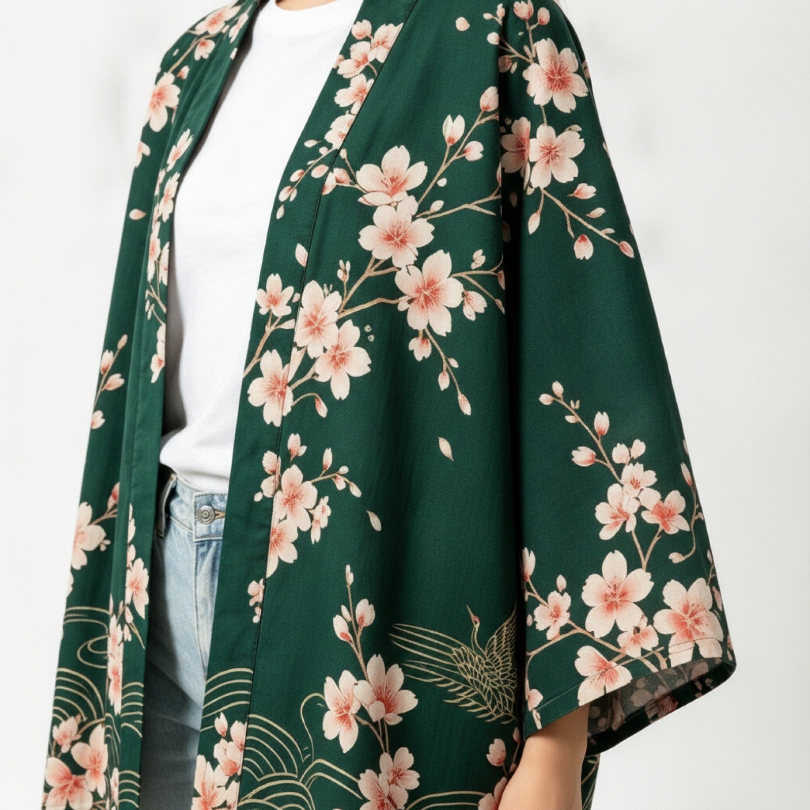 Kimono Bohème Vintage Fleur de Cerisier & Grue