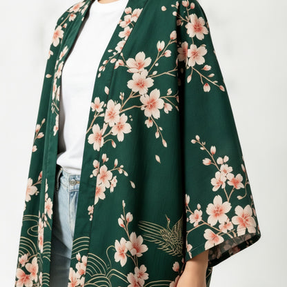 Kimono Bohème Vintage Fleur de Cerisier & Grue