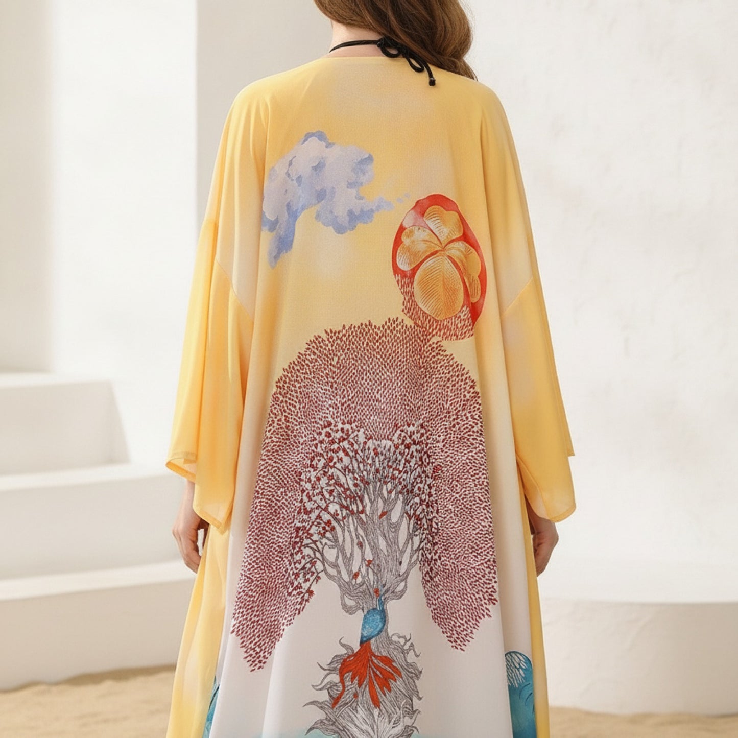 Kimono Long Bohème Imprimé Transparence
