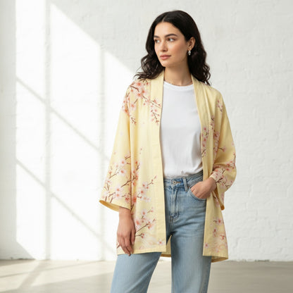 Kimono Bohème Fleuri Unisexe Coton Léger