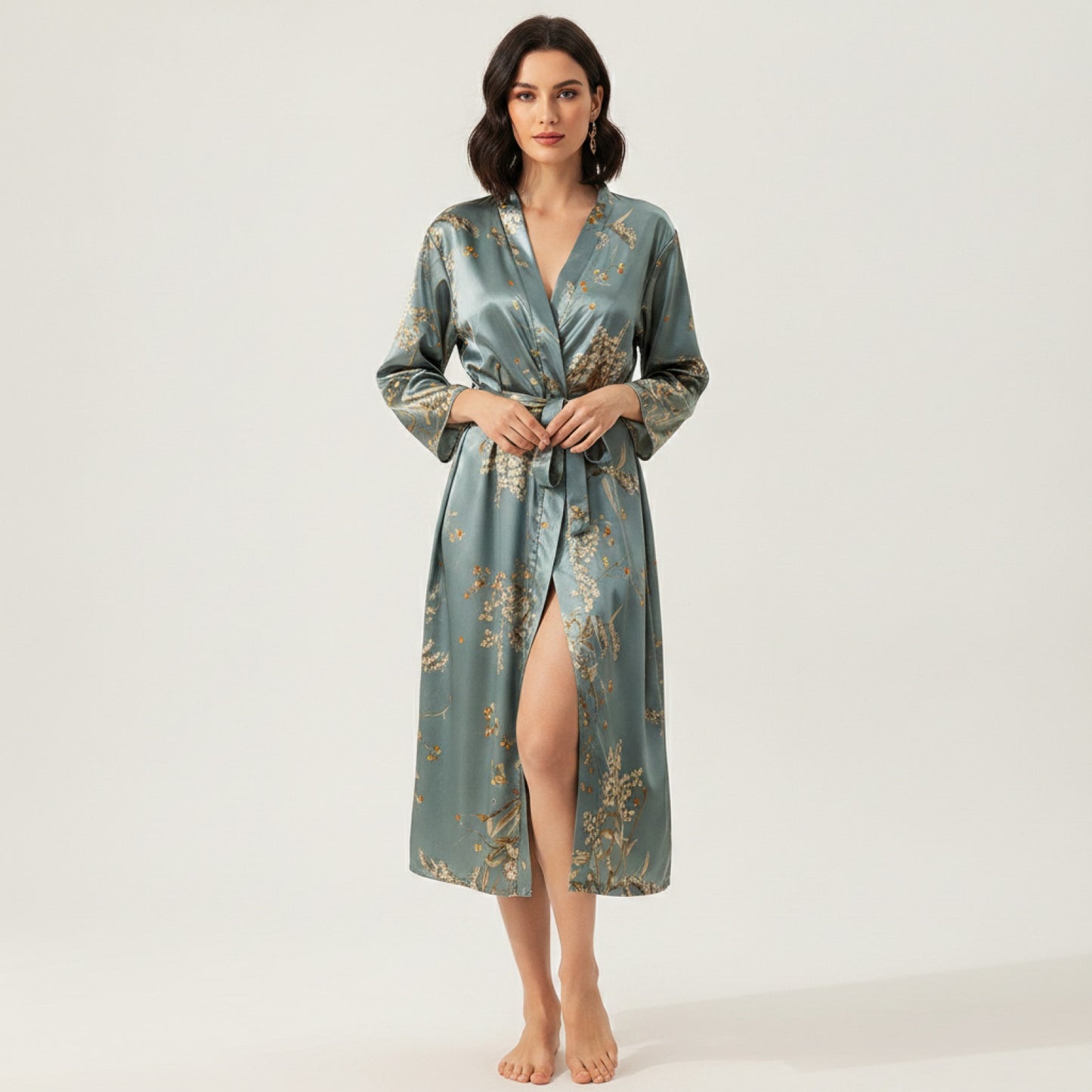Robe Ceinturée Satin Imprimé Cerise