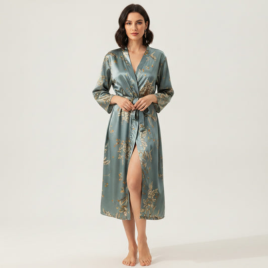 Robe Ceinturée Satin Imprimé Cerise